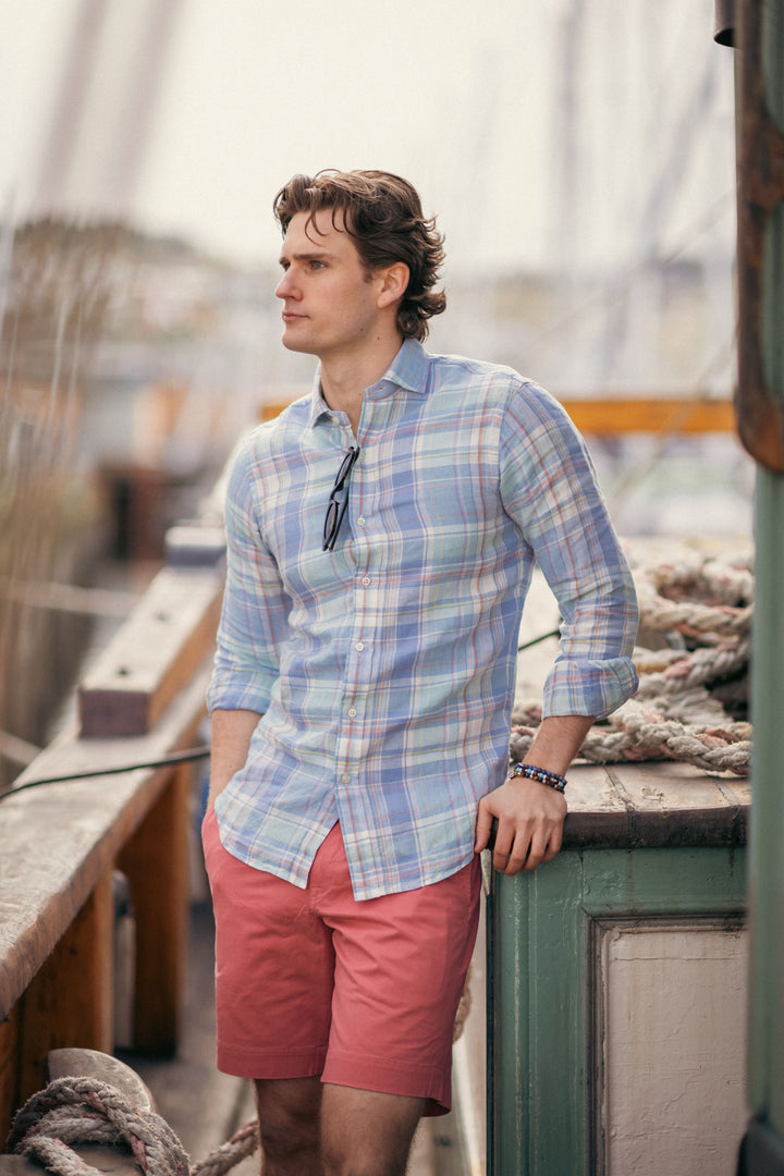 Classic Fit Plaid Slub Linen Shirt
