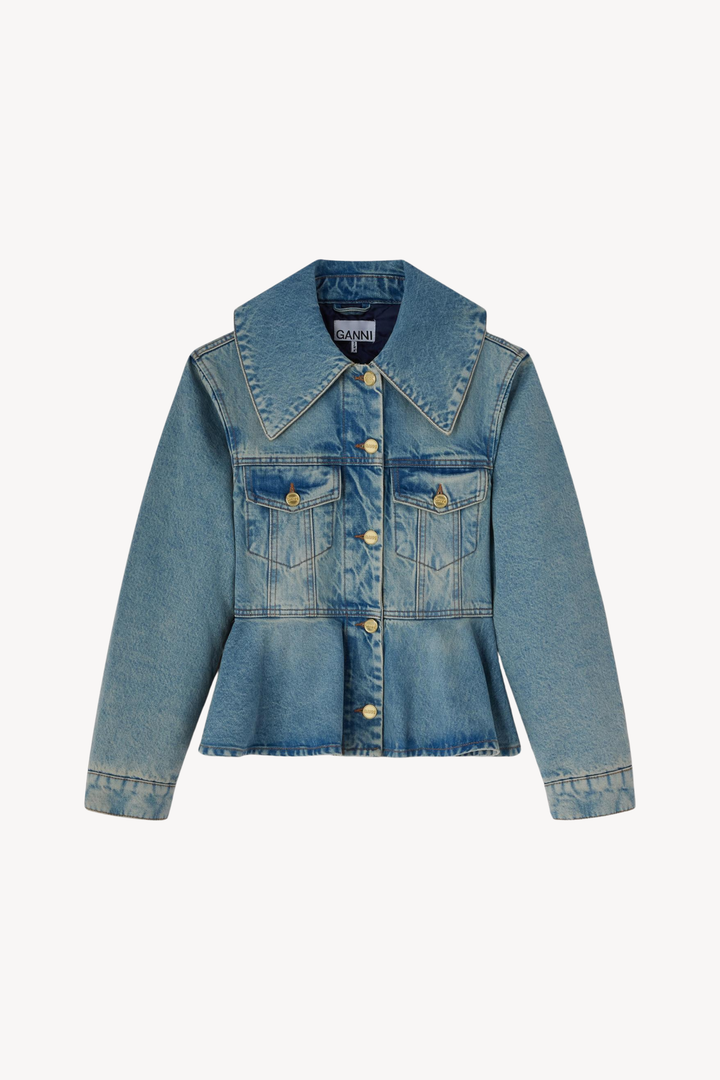 Rigid Denim Padded Peplum Jacket