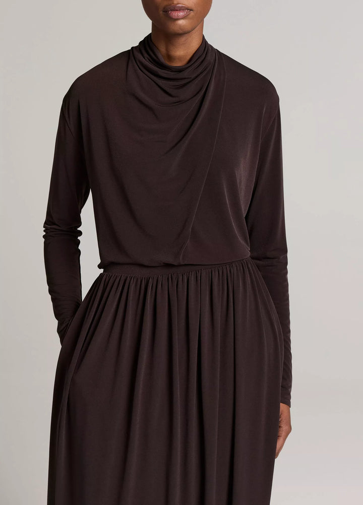 L/S DRAPED COWL BLOUSE