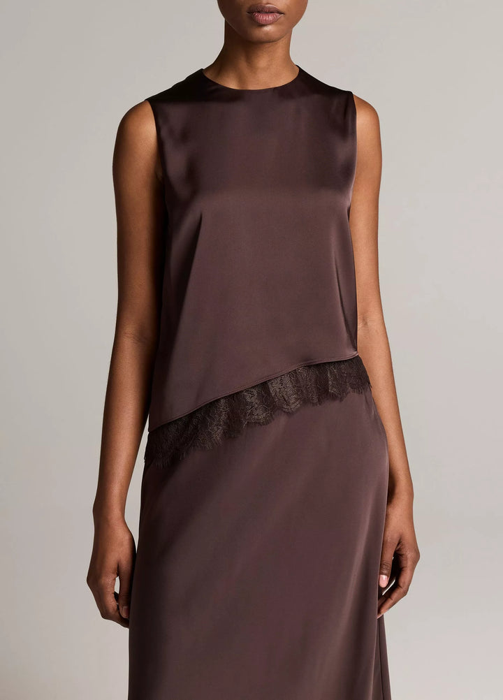 ASYMMETRIC HEM SHELL W/ LACE