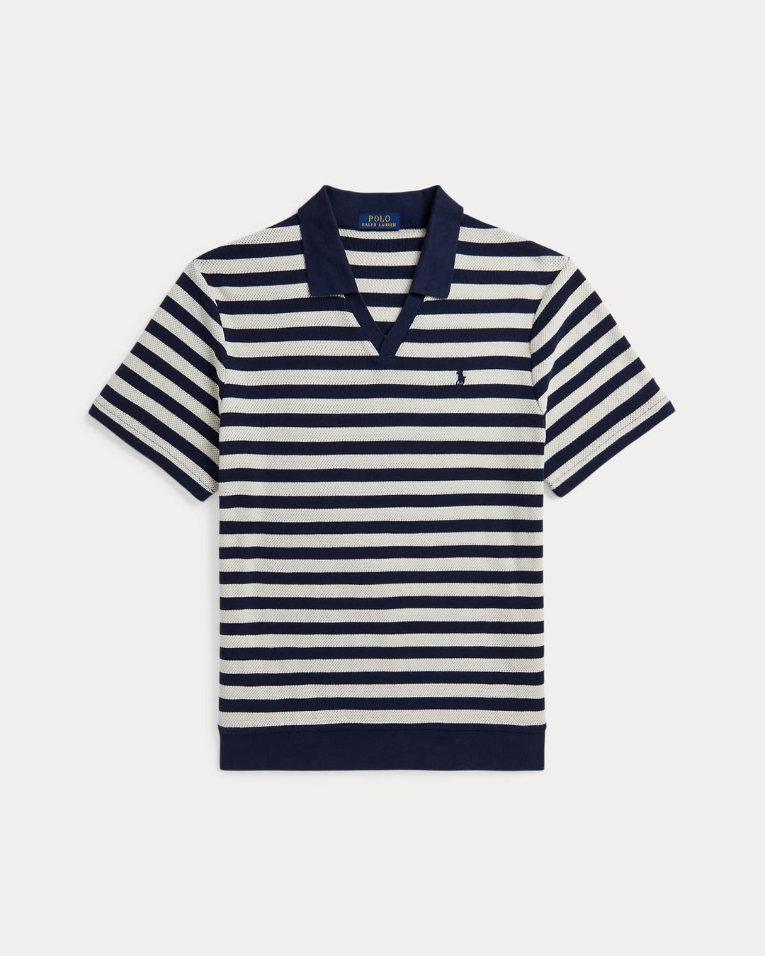 Striped Pointelle-Ribbed Polo Shirt
