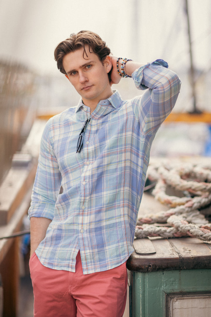 Classic Fit Plaid Slub Linen Shirt