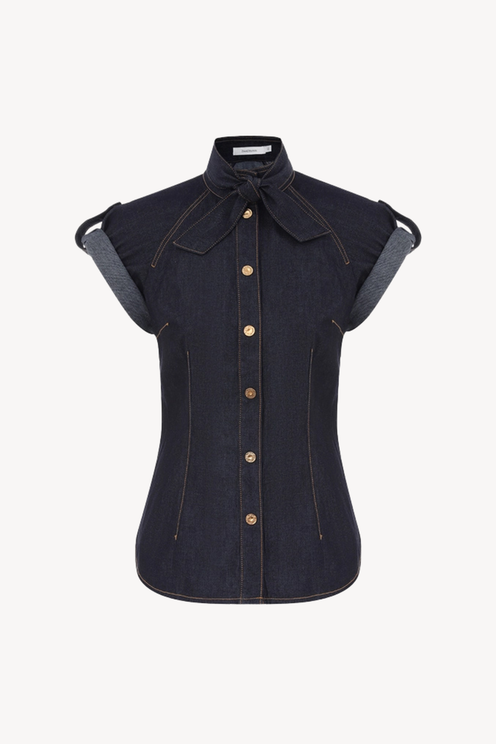 Denim Tie Neck Shirt